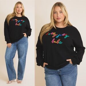*BLACK FRIDAY SALE* Holly Jolly Babe Festive Tinsel Black Plus Size Sweater